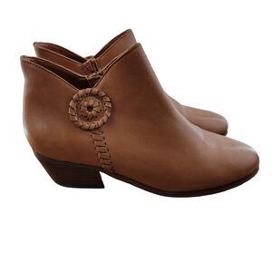 Jack Rogers Peyton Ankle Boots Size 7 Light Brown Leather Whipstitching Low Heel